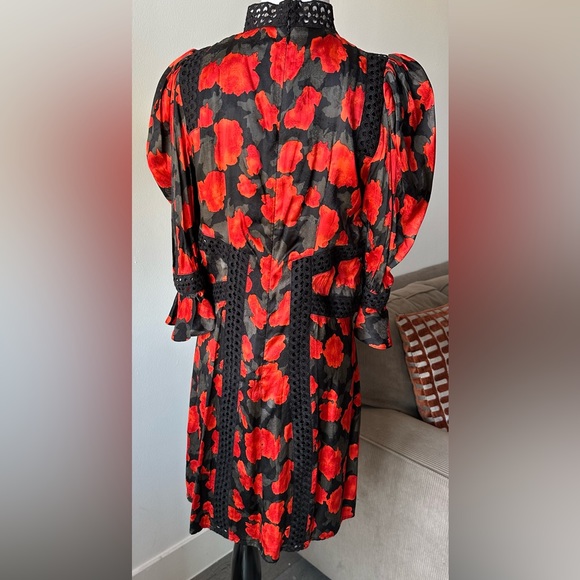 NWT The Kooples Abstract Roses Jacquard Dress Black & Red in size L - Picture 4 of 5